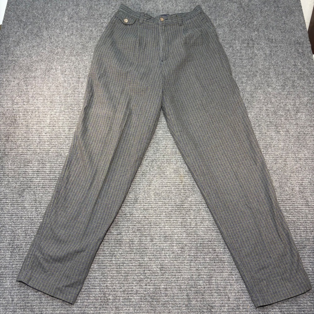 Vintage Lee High Waisted Plaid Trousers Green Blue Pleated Tapered Pants 12 Long